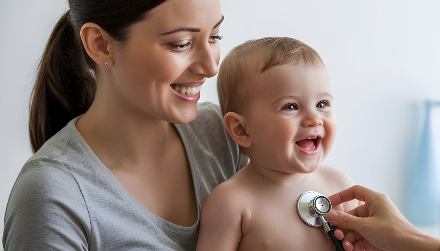 mamma tiene in braccio il bambino durante la visita