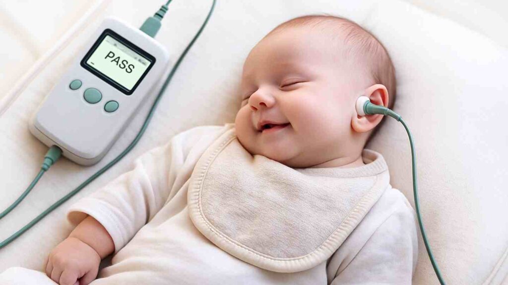 Bambino durante screening uditivo neonatale