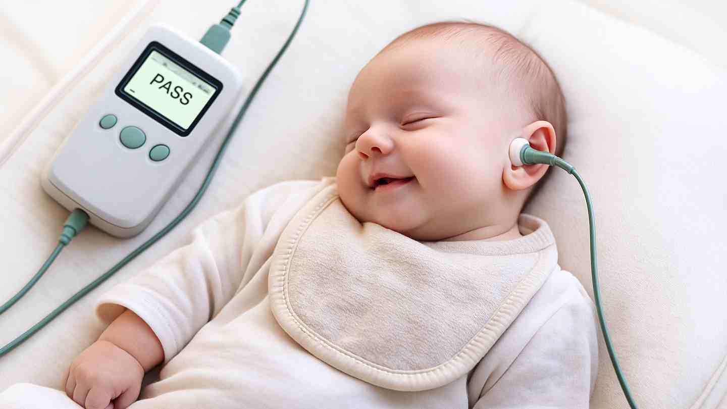 Bambino durante screening uditivo neonatale