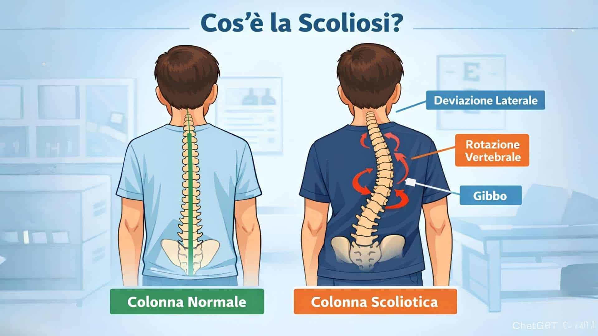 grafica che mostra una colonna normale e una colonna scoliotica